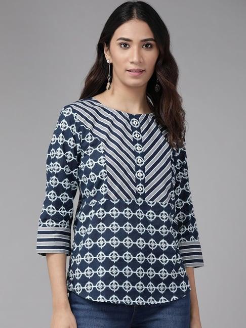 yash gallery blue cotton printed top