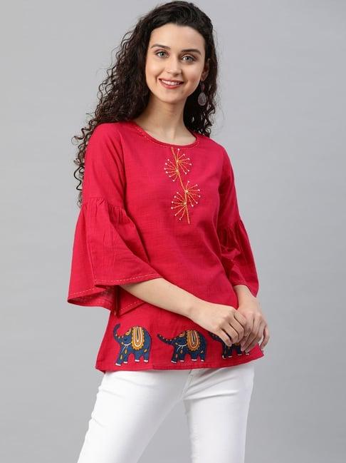 yash gallery red embroidered top