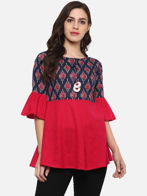 yash gallery red & blue cotton printed top