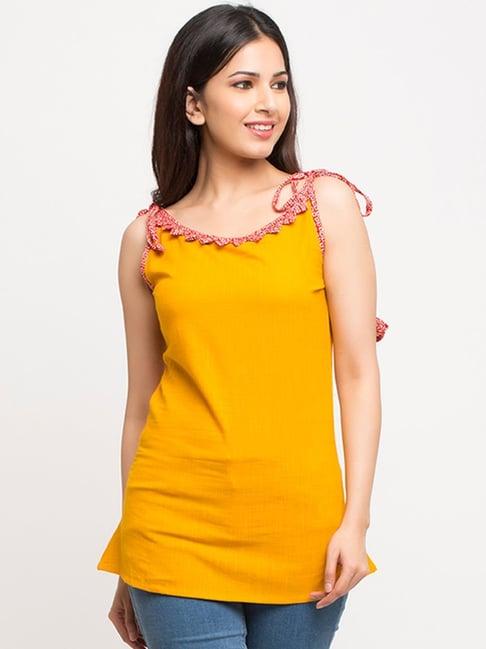 yash gallery yellow cotton regular fit top