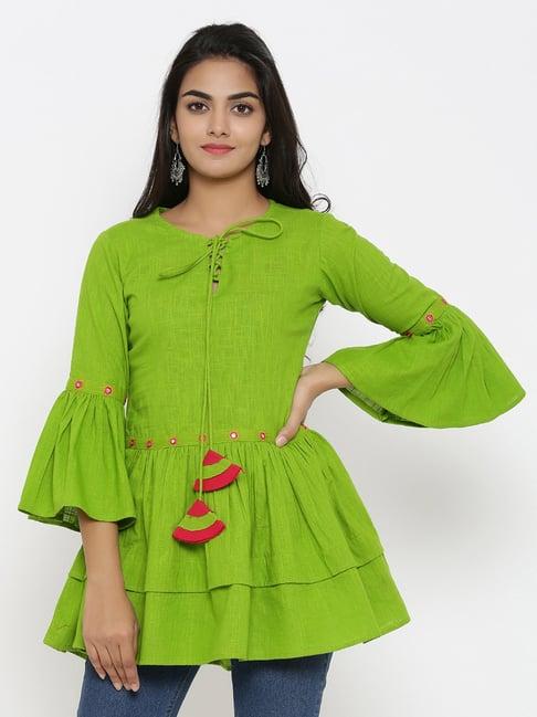 yash gallery green cotton regular fit tunic