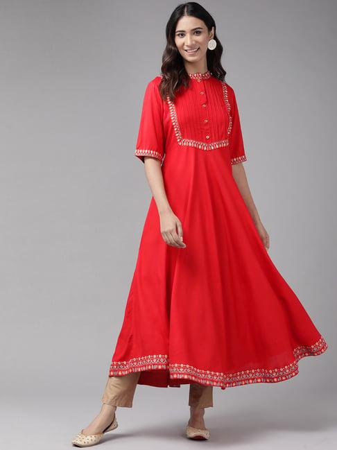 yash gallery red printed a line kurta