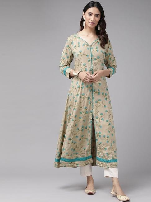 yash gallery khaki printed a line kurta