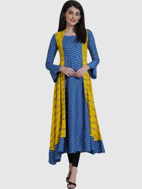 yash gallery blue printed a line kurta