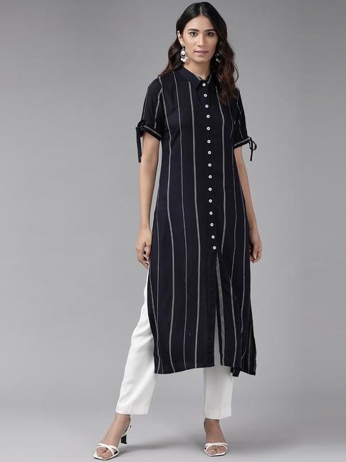 yash gallery blue striped straight kurta