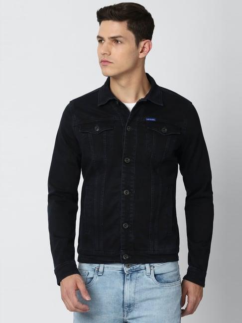 van heusen black cotton slim fit jacket