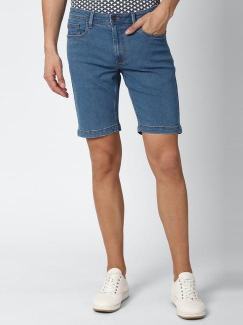 peter england blue cotton regular fit denim shorts