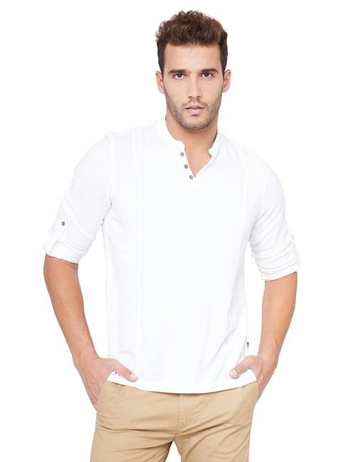 identiti white solid slim fit short kurta