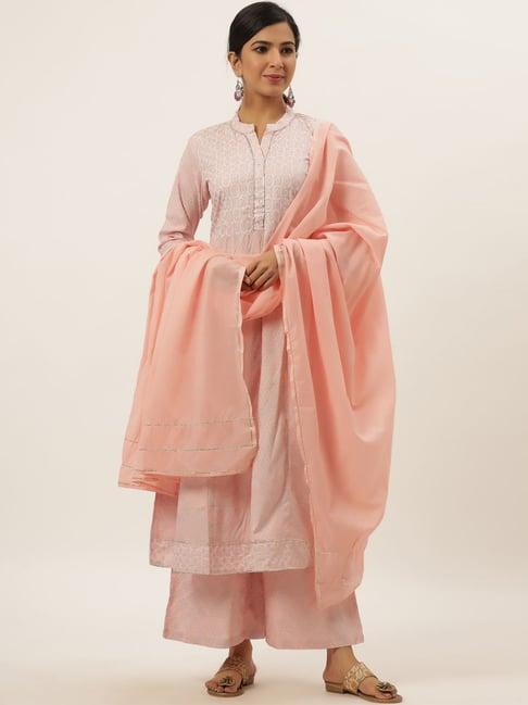 divyank peach printed kurta palazzo set with dupatta