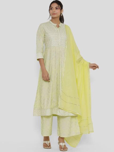 divyank yellow printed kurta palazzo set with dupatta