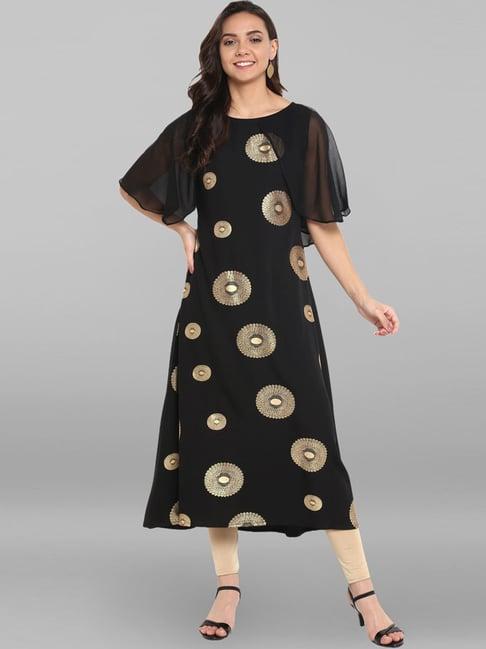 janasya black printed a line kurta