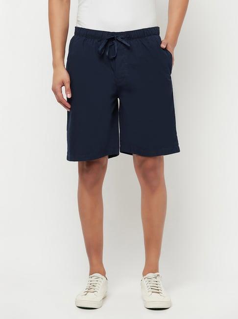 crimsoune club men navy blue solid lounge shorts