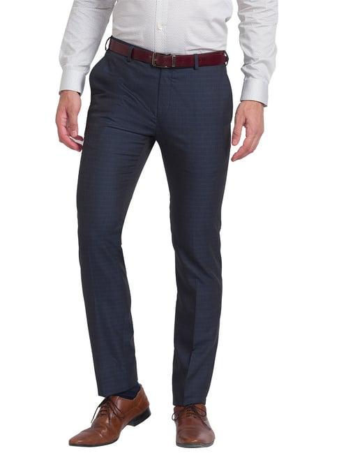 raymond dark blue slim fit flat front trousers