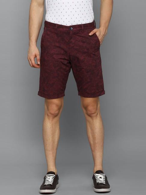 louis philippe maroon cotton slim fit printed shorts