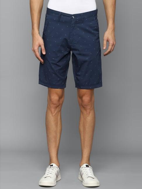 louis philippe navy cotton slim fit printed shorts