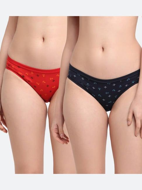 friskers red & navy printed panty set - pack of 2