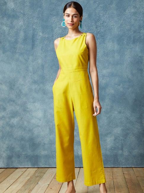 okhai passion gleam yellow pure cotton hand woven jumpsuit