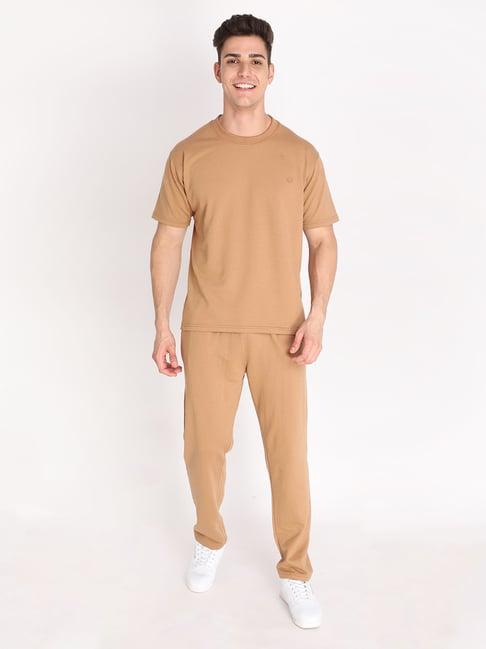 chkokko brown loose fit t-shirt & trackpants set