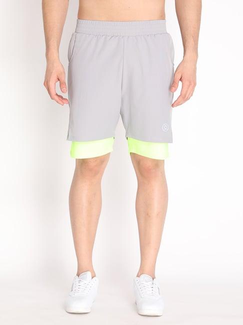 chkokko lime green & grey regular fit shorts