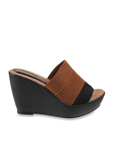 catwalk women's tan & black casual wedges