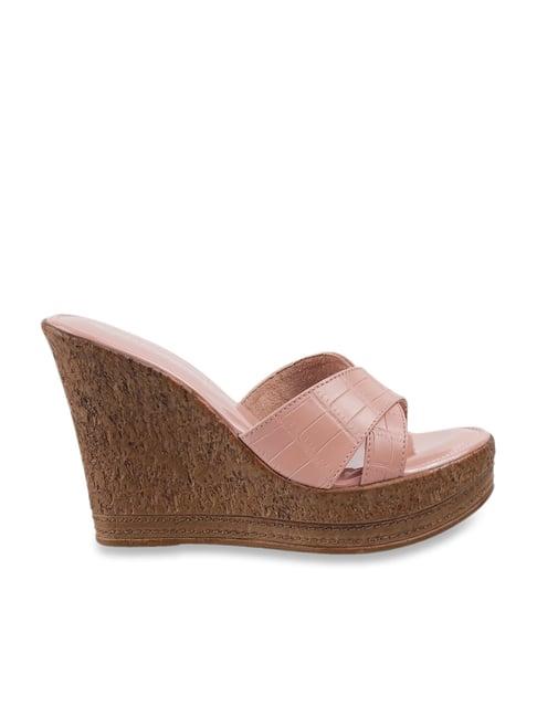 catwalk women's pink cross strap wedges