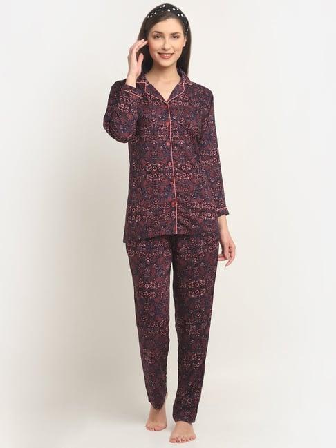 claura navy printed shirt with pyjamas