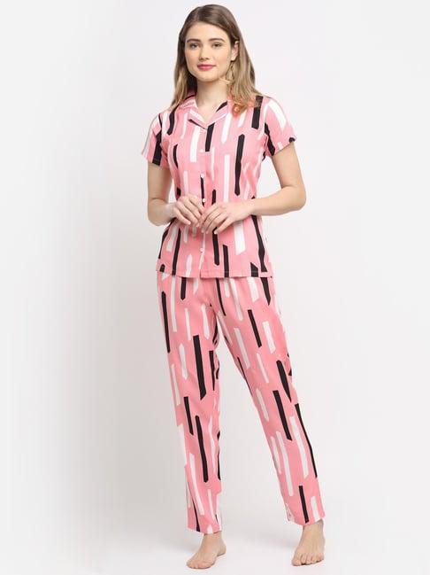 claura pink printed shirt with pyjamas