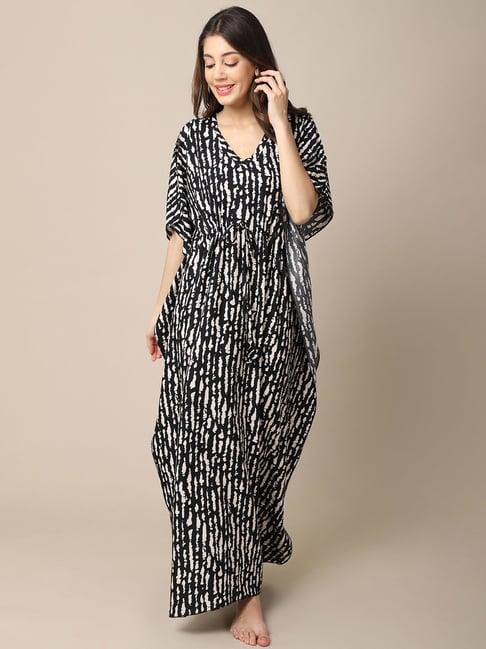 claura black printed kaftan nighty