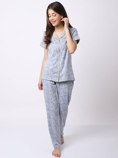 claura grey printed shirt with pyjamas