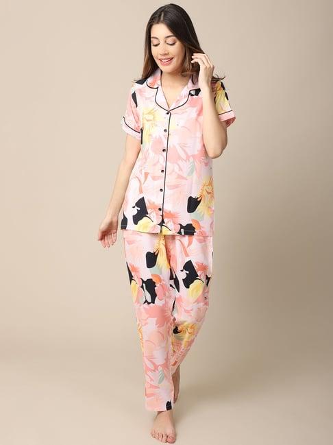 claura multicolor printed shirt with pyjamas