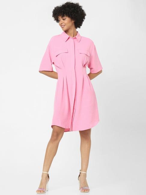 only pink midi shirt dress