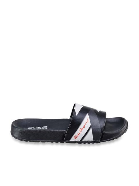 duke men's black & white slides