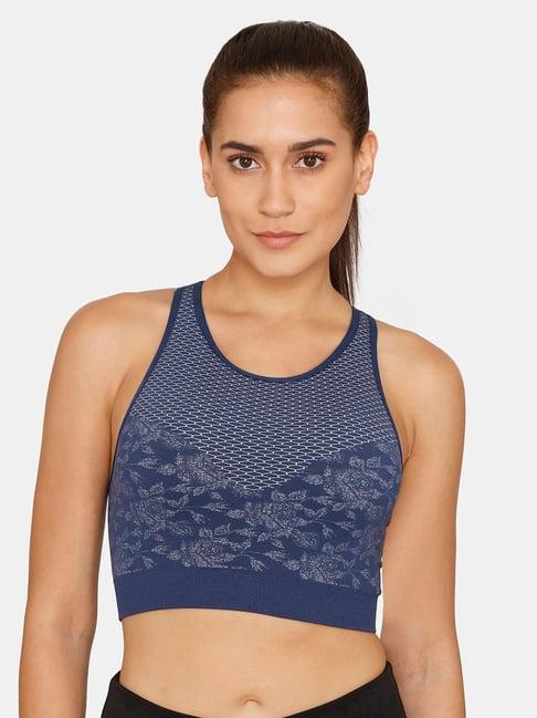 zelocity by zivame blue printed sports bra