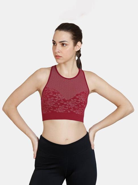 zelocity by zivame maroon printed sports bra