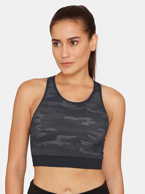 zelocity by zivame black printed sports bra