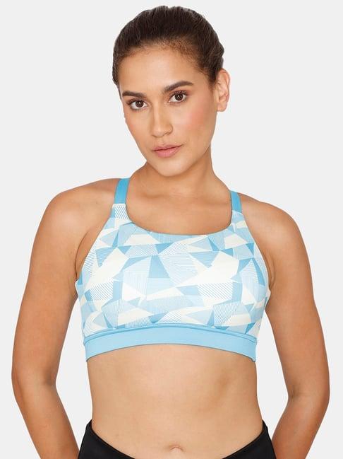 zelocity by zivame blue & white printed sports bra