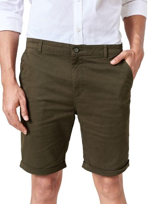 the souled store olive green regular fit shorts