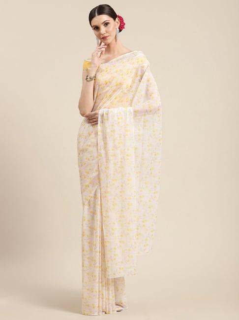 ahalyaa off-white & yellow floral print saree with unstitched blouse