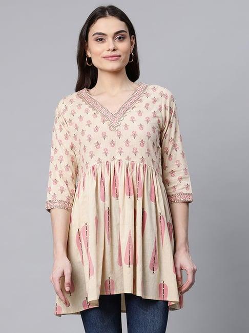 ahalyaa beige cotton printed tunic