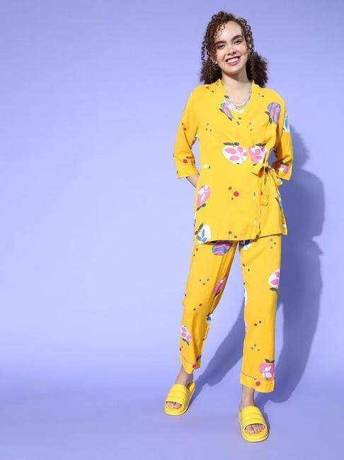 sweet dreams yellow printed pajama set