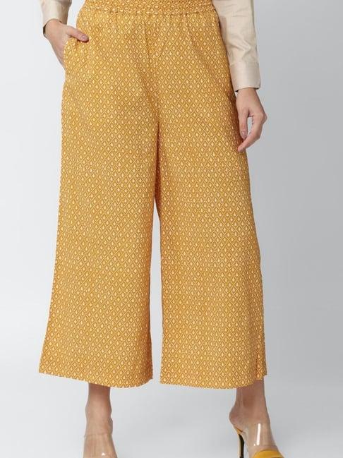 van heusen yellow printed trousers