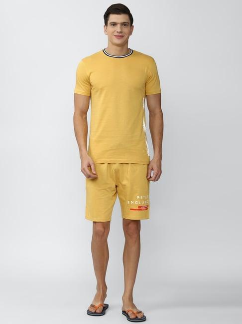 peter england yellow round neck t-shirt & shorts set