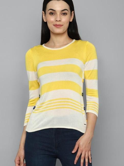 allen solly yellow striped t-shirt