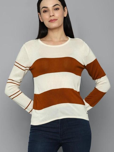 allen solly cream striped t-shirt