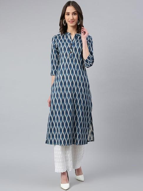 idalia blue cotton printed straight kurta