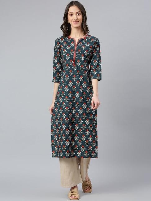 idalia blue cotton printed straight kurta