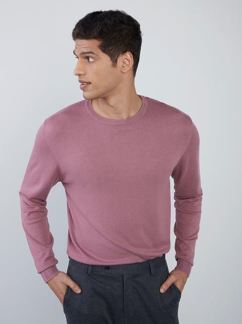 wes formals by westside mauve slim-fit knit sweater