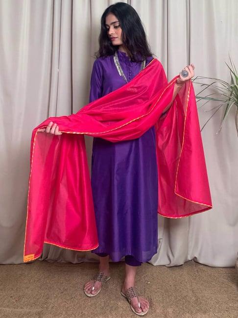 desi weavess purple kurta pant set with dupatta