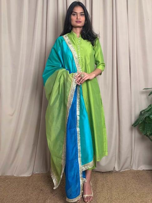 desi weavess green kurta pant set with dupatta