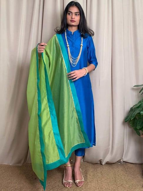 desi weavess blue kurta pant set with dupatta